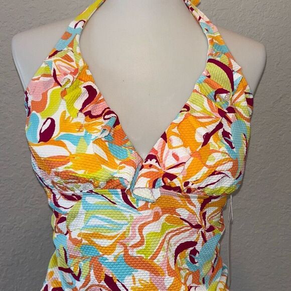 NWT Birdsong GROOVY ruffle halter tankini swim bathing suit M/36DD - Picture 4 of 16